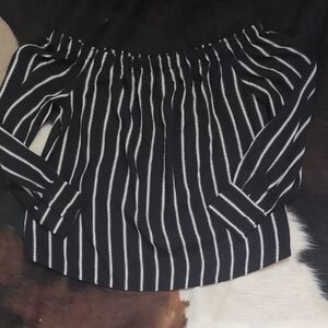 Polly & Esther Black and White Striped Blouse